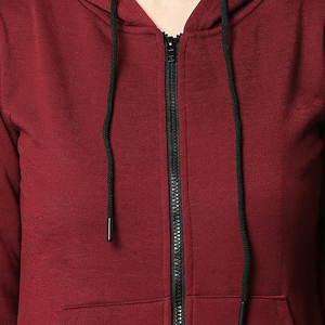 Sudadera con Capucha para Mujer, Color Borgoña, Cierre Completo, Corte Regular, Tejido de Algodón y Felpa, con Bolsillos Delanteros, Ropa Casual para Correr - Product Image 5