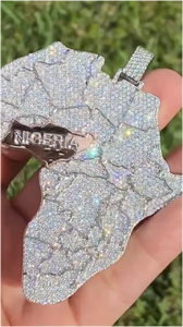 CONCEPTION Colgante de mapa de África con incrustaciones de diamantes para hombre, estilo Hip Hop, con moissanita en forma de diamante y engaste de bisel, joyería bañada en plata - Product Image 5