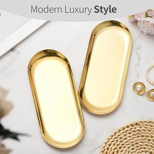 Elegantes Bandejas Decorativas de Acero Inoxidable Dorado Pulido para Dormitorio, Cómoda, Baño, Encimera, Sala de Estar, Uso para Bebidas - Product Image 6