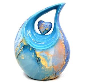 Urnes funéraires pour adultes en forme de goutte d'eau avec cœur, finition colorée antique, en laiton/aluminium pour cendres funéraires - Product Image 1