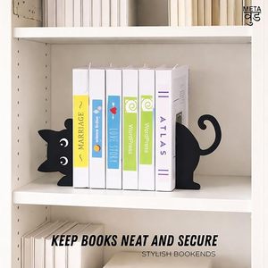 Cute Cat Shape Metal <b>Bookends</b> For Book Storage Holder Standing Type Decorative Organizer - Product Image 2