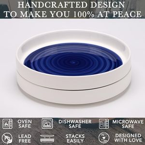 Set di Piatti in Ceramica Bianchi e Blu da 12 Pollici, Adatti al Microonde e Lavabili in Lavastoviglie, Stoviglie Eleganti per Riscaldare Cibo - Product Image 5