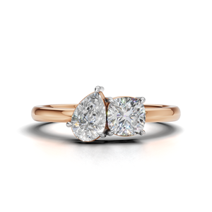 Anillo Toi Et Moi con diamante cultivado en laboratorio certificado por IGI, oro amarillo/blanco y rosa de 18 quilates, forma de pera y cojín, anillo de compromiso para mujer - Product Image 1