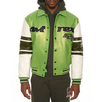Blouson Bomber d'Hiver Afernon en Cuir Marron Imperméable et Respirant pour Homme avec Patch Brodé, Col Rond et Fermeture Éclair Haute Qualité