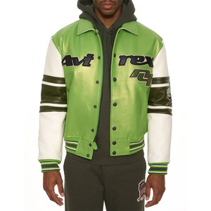 Afernon Industry <b>Brown</b> <b>Leather</b> Waterproof Breathable Winter Bomber <b>Jacket</b> <b>Men</b> Embroidered Patch Crew Neck Zipper Closure High - Product Image 3