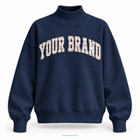 Sweat-shirt surdimensionné à col montant pour femme, bleu foncé, avec appliqué plat et logo brodé, 32 couleurs, tailles XS-3XL