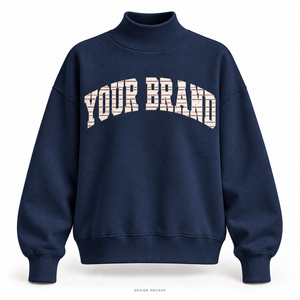 Sweat-shirt surdimensionné à col montant pour femme, bleu foncé, avec appliqué plat et logo brodé, 32 couleurs, tailles XS-3XL - Product Image 1