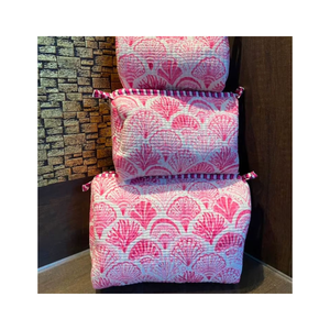 Women’s Stylish Canvas Cosmetic Pouch with Zipper Geometric Print Hand Block Printed <b>Vanity</b> Bag Travel <b>Makeup</b> Organizer Case - Product Image 5