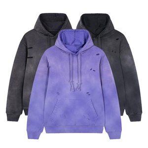 Sudadera con capucha de hombre con lavado ácido de algodón 100% de peso pesado de alta calidad, sudadera de gran tamaño de invierno desgastada con patrón sólido personalizado - Product Image 3
