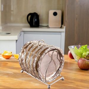 Metal Coaster Tea Dessert Dish Set with <b>Rack</b> Silver Finish Serving Coasters for Home Kitchen - Product Image 3