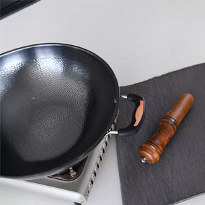 Wok à fond rond en acier inoxydable non revêtu, finition naturelle, capacité 20L, poignée en bois, compatible lave-vaisselle, pour cuisson professionnelle à la wok - Product Image 4