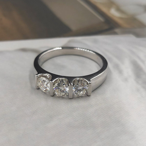 3 Round Cut <b>Cz</b> Bar Set <b>Ring</b> White Gold Engagement <b>Ring</b> 10K Solid Gold Trilogy Three Stone Bridal <b>Ring</b> Promise <b>Ring</b> Gift For Her - Product Image 1