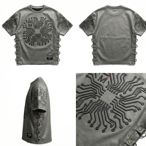 Techwear Oversized Urban Streetwear Circuit Design <b>Tshirt</b> Futuristic Premium High Quality Quick Dry 100% Cotton Men's - Product Image 6