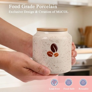 Modern Coffee Bean Motif Storage Canister Speckled Finish Airtight <b>Bamboo</b> Lid Stylish Kitchen Countertop Organizer - Product Image 6