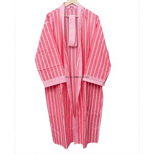 Bata Kimono de Algodón para Mujer, Larga, con Estampado Floral Rosa, Cuello en V, Secado Rápido, Transpirable, Cierre con Cinturón, Mangas Largas, Cómoda - Product Image 5