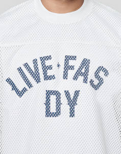 Maillot de football américain surdimensionné en maille pour homme, respirant, streetwear, manches courtes, motif personnalisé, haut décontracté, vente en gros - Product Image 2