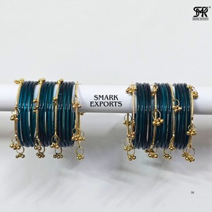 Ensemble de bracelets en gelée de Cachemire Morpankhi Ghungru pour les deux mains, Chudi indien traditionnel, mode féminine, plaqué or, 32 pièces - Product Image 1