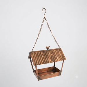 Rustic Metal Hanging Bird Feeder Hexagonal Shape With Cone Roof For <b>Garden</b> Outdoor Use <b>Hook</b> Type Single Tier Design - Product Image 6