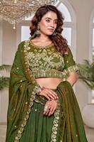 Lehenga Choli Verde Bordado para Mujer, Traje de Boda, Vestido con Lentejuelas Florales y Dupatta, Ropa para Fiestas y Festivales