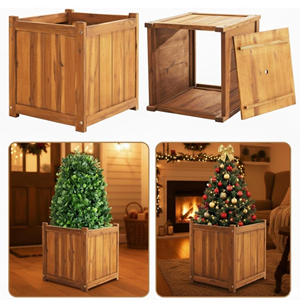 Jardinière carrée élégante pour fleurs avec doublure en plastique, jardinière de jardin en bois massif naturel du Vietnam - Product Image 3
