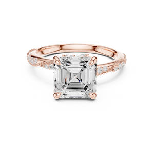 Anillo de Diamante Cultivado en Laboratorio con Corte Asscher Brillante y Engaste de Garras, Elaborado en Oro Rosa de 14k con Bonitas Bandas Laterales de Diamantes Pavé para Chicas - Product Image 1
