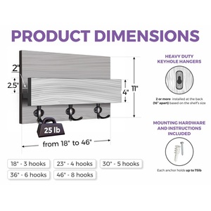 Estante de Pared de Madera Ecológica de Primera Calidad con Ganchos de Hierro Fundido Resistentes de 18-46 Pulgadas para Almacenamiento de Ropa - Product Image 1