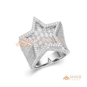 <b>Mens</b> <b>Silver</b> Tone Moissanite Star <b>Ring</b> Luxury Baguette Cut Diamond Look Statement <b>Ring</b> for <b>Men</b> - Product Image 5