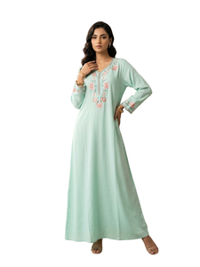 Abaya Bordada con Flores, Vestido Musulmán de Manga Larga, Túnica Maxi Modesta para Mujer - Product Image 1