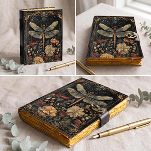 Dragonfly Botanical Leder A5 Planer Tagebuch Handgefertigtes Blumen-Tagebuch mit Antik-Verschluss und Fadenbindung - Product Image 6
