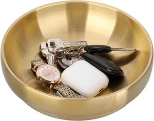 Modern Brushed Gold <b>Key</b> Bowl Eco Friendly Party Metal Organizer for Entryway Table Nightstand Brass Catchall Tray Trinket <b>Dish</b> - Product Image 1