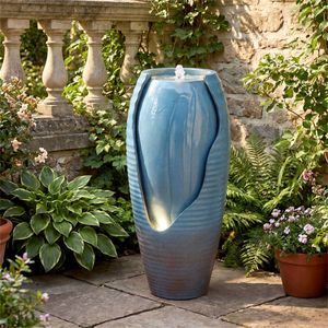 Fontana d'acqua da esterno in resina con effetto vaso screpolato e illuminazione LED, 16x32 pollici, per patio - Product Image 3