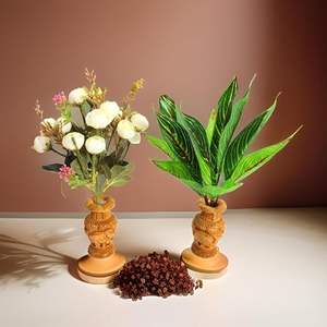 Vase en bois sculpté en forme d'éléphant, design traditionnel, décoration artisanale pour les étagères, les tables, les armoires et les consoles du salon - Product Image 4