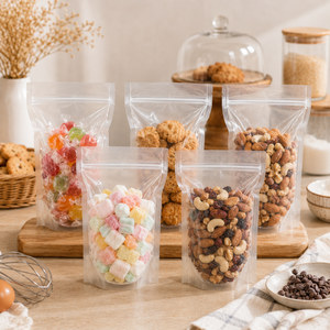 Clear Stand-Up Zipper Bags Resealable Food Grade <b>Plastic</b> <b>Packaging</b> Pouch With Zipper Top For Snacks Storage - Product Image 1