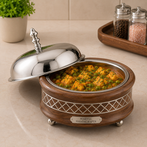 Marvel Handicrafts Wooden Mother of Pearl Inlay Casserole | Stainless Steel Inner Bowl | Premium Insulated <b>Food</b> <b>Server</b> | Luxury - Product Image 3