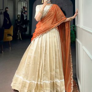 Lehenga Choli Semisentado Premium con Tejido Jacquard Zari y Dupatta Bordada, Fabricante: Royal Exports - Product Image 3