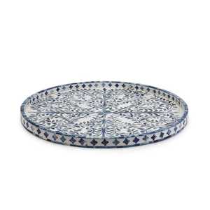 Plateau décoratif rond moderne style bohème avec incrustations en os et motif mosaïque artisanal pour coiffeuse, table basse - Product Image 5