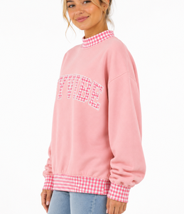 Sudadera Oversize Personalizada para Mujer con Cuello Alto Simulado, Gris Oscuro con Estampado de Guingán, Hombros Caídos, Casual, de Forro Polar, Ajuste Holgado - Product Image 5