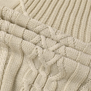 Pull en maille torsadée en coton pour homme, col rond, manches longues, couleur unie, séchage rapide, anti-boulochage, respirant, chaud - Product Image 5