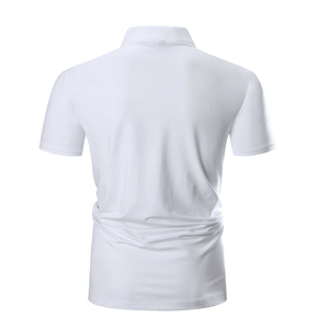 Chemise décontractée pour homme en polyester/coton respirant, à manches courtes, tricotée, noire et jaune, avec boutons sur le devant - Product Image 5