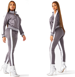 Trajes de entrenamiento de gimnasio para mujer, con cremallera frontal, cuello acanalado y puño, pista a rayas laterales, para trotar, ajustados, con cremallera, para el sudor - Product Image 6