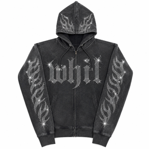 Customized Wholesale Street Vintage Washed Faded Oversized <b>Sweatshirt</b> Rhinestone Embroidery Graphic Print <b>Men</b> Boxy Hoodie - Product Image 2