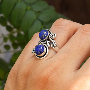 Bague en lapis-lazuli, argent sterling 925, design feuille, pour filles et femmes - Product Image 2