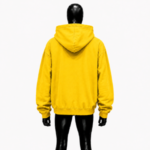 Sudadera con capucha amarilla extragrande con cremallera y estampado gráfico personalizado, estilo streetwear unisex, de forro polar grueso, en oferta. - Product Image 2