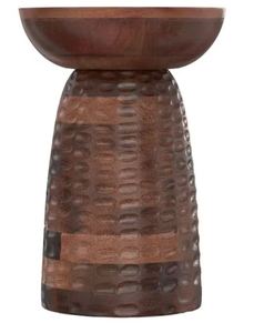 Table d'appoint en bois de manguier foncé sculpté à la main, texture sablée, style sablier, vente en gros - Product Image 4