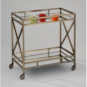 Decorative Gold Finish Iron Bar <b>Trolley</b> with Two Tier Glass Shelves Rolling <b>Serving</b> Cart for Bar Kitchen Dining Room Stylish Use - Product Image 1