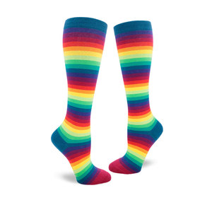 <b>Rainbow</b> Striped Knee <b>Socks</b> Men Knitted Breathable Spandex Polyester Cotton Daily Wear Spring Season Regular Style - Product Image 1