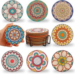 Juego de Posavasos Redondos de Corcho con Diseño Mandala Moderno, Antideslizantes, Decorativos para Mesa, para Bebidas, Café, Té, Vasos, Mesa de Comedor - Product Image 1