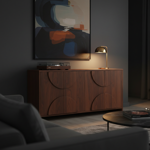 Aparador de Madera Moderno Semicircular con Panel de Media Luna, Mueble de Almacenamiento de Madera con Panel de Arco de 4 Puertas, Diseño de Arco Moderno - Product Image 2