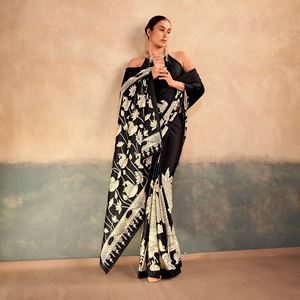 Latest Summer Collection Everyday Fit Satin Silk with Kalamkari <b>Print</b> Saree for Daily and <b>Office</b> Wear also for Festive Function - Product Image 1