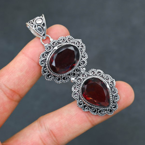 <b>Top</b> Quality Sparkling LAB-CREATED Red Garnet Solid 925 Sterling <b>Silver</b> Plated Designer 2.20" Pendant Women's Wholesale - Product Image 2